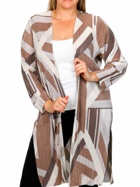 Cyrus Brown & White Geometric Open-Front Duster Cape